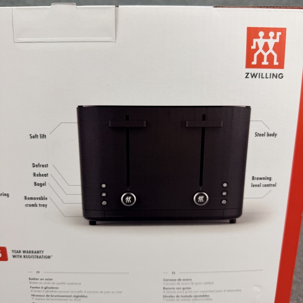 Zwilling Enfinigy 4-Slice Extra Wide Slot Toaster Black Matte 53102-301 NEW - Picture 5 of 9
